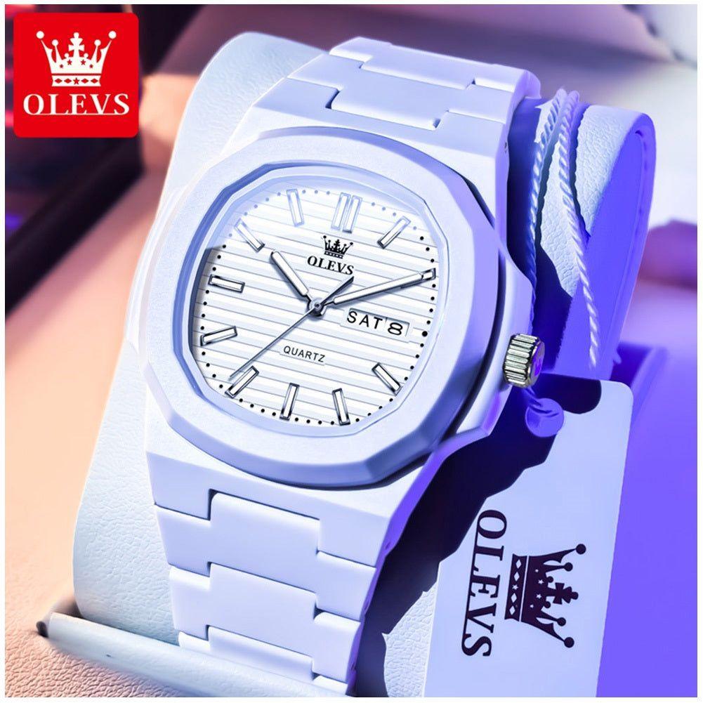Reloj Deportivo Cuadrado Correa de Resina Moderno y Resistente al Agua-3