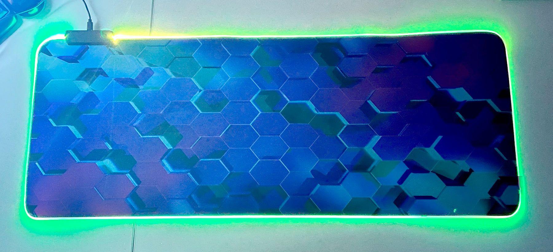 Mousepad Gamer RGB 80×30 cm – Diseño Hexágonos Azul y Morado-2