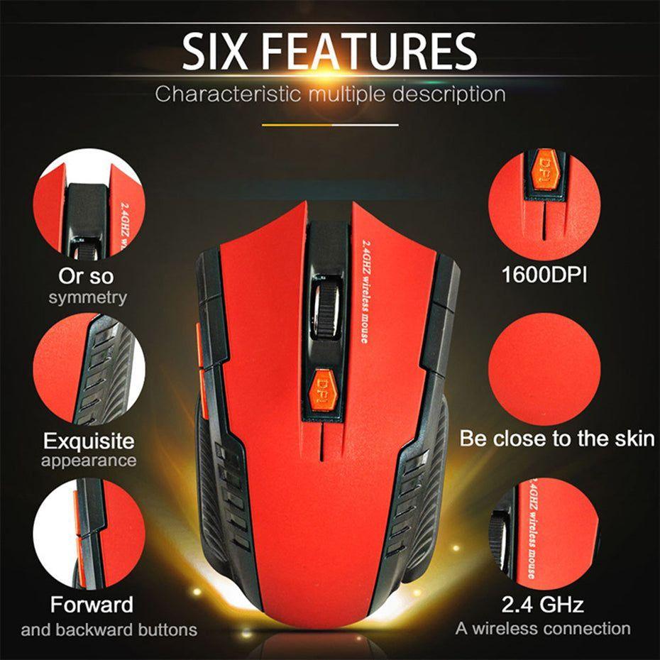 Mouse Gamer Inalámbrico 2.4 GHz 1600 DPI – Rojo-7