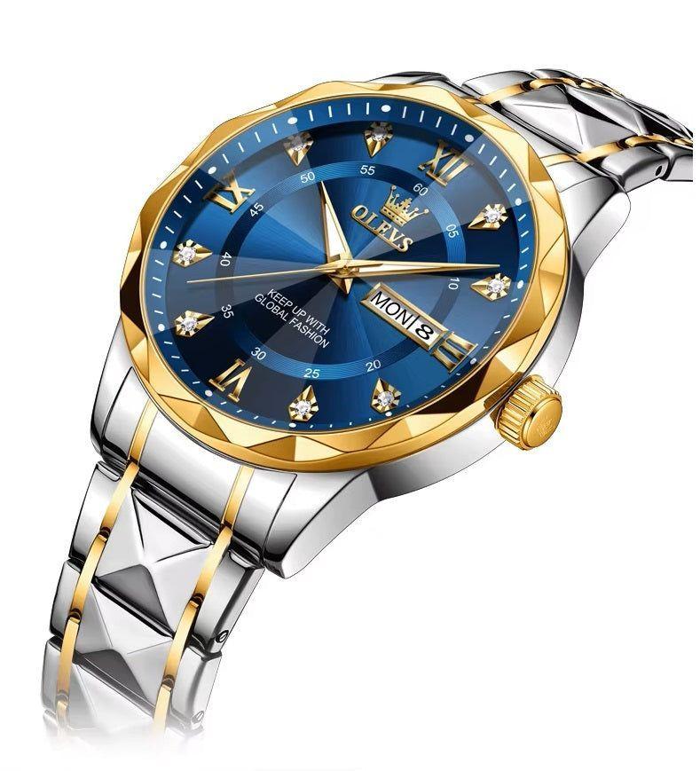 Reloj cuarzo hombre con esfera azul y calendario-7