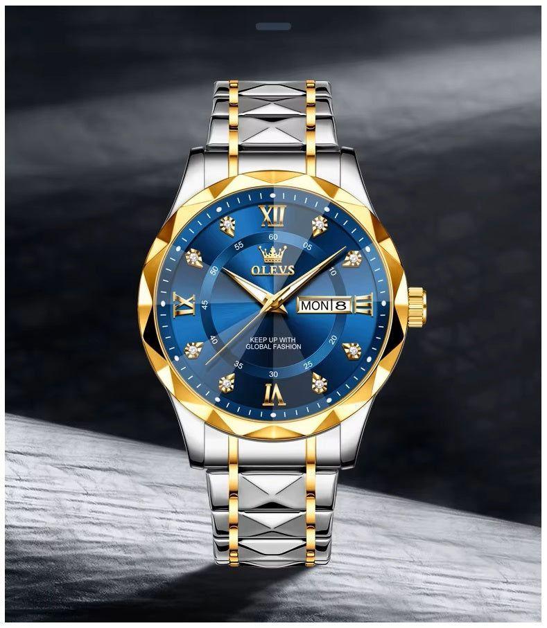 Reloj cuarzo hombre con esfera azul y calendario-8