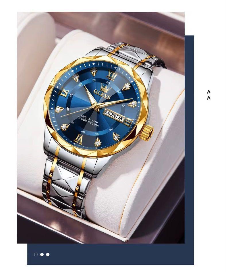 Reloj cuarzo hombre con esfera azul y calendario-9
