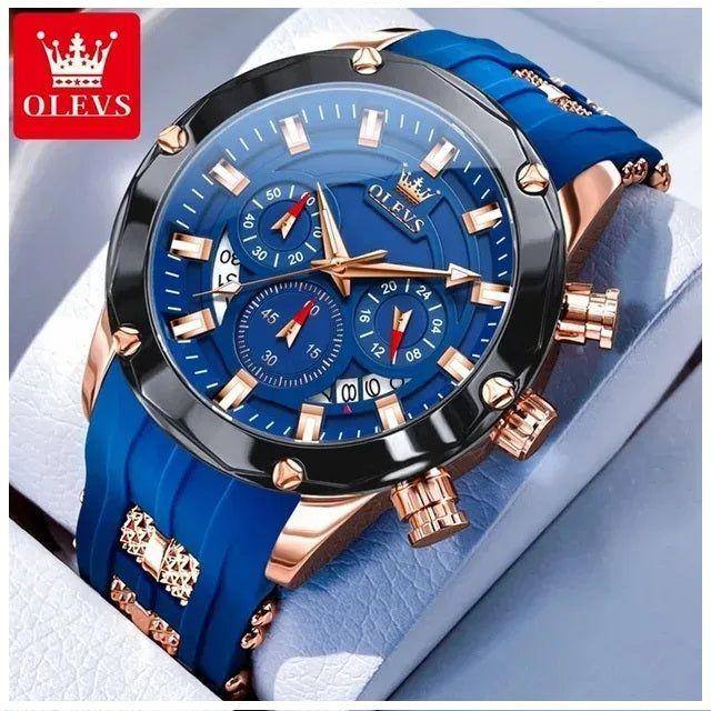 Reloj cronógrafo hombre calendario y silicona azul-0