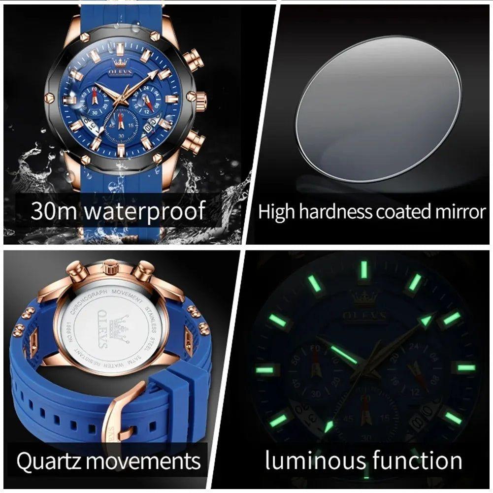 Reloj cronógrafo hombre calendario y silicona azul-6