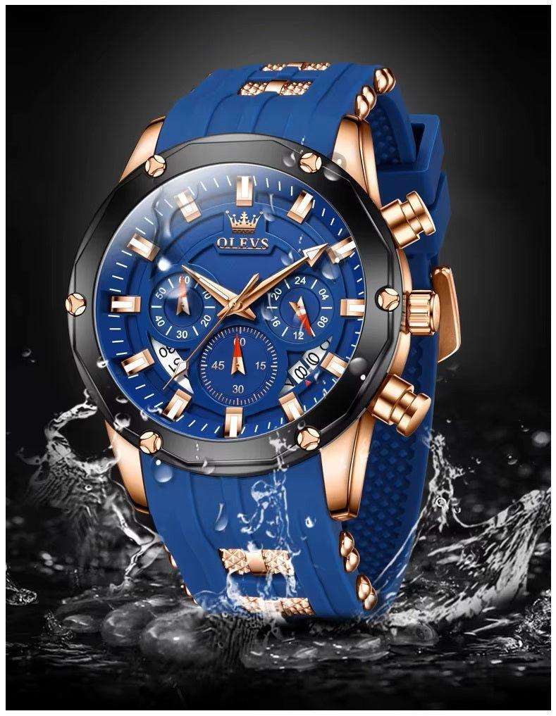 Reloj cronógrafo hombre calendario y silicona azul-7