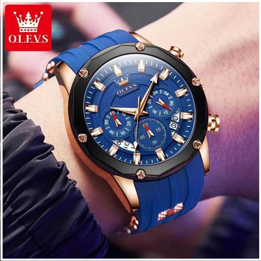 Reloj cronógrafo hombre calendario y silicona azul-8