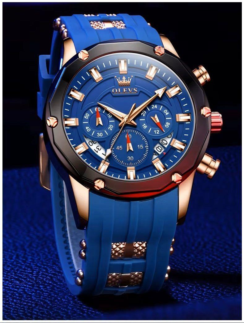 Reloj cronógrafo hombre calendario y silicona azul-9