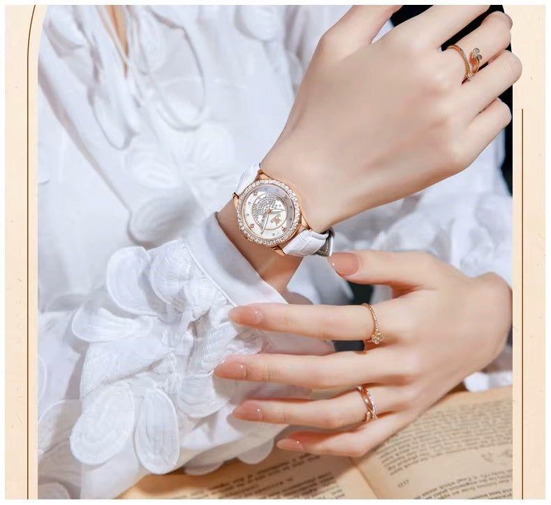 Reloj cuarzo mujer con correa blanca texturizada-9