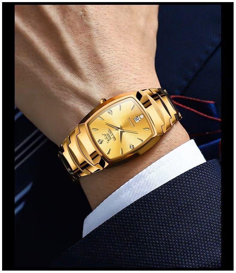 Reloj de hombre con cuarzo japonés y caja dorada-8