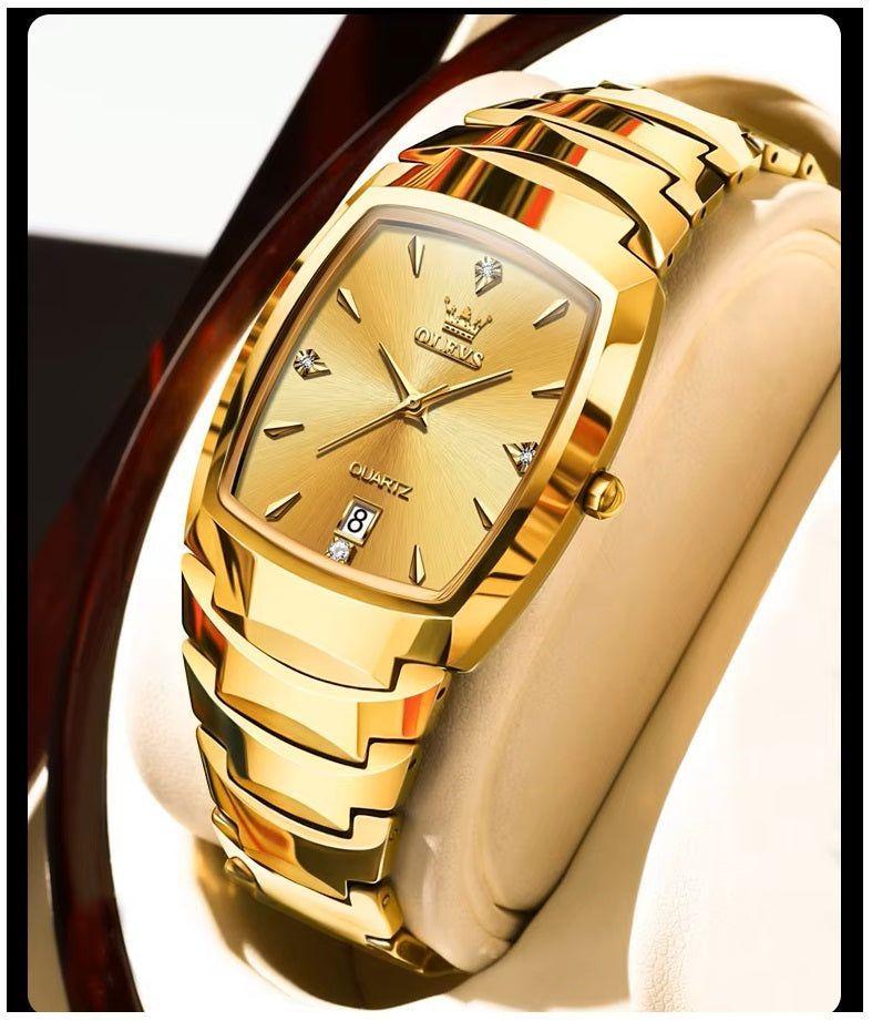 Reloj de hombre con cuarzo japonés y caja dorada-9