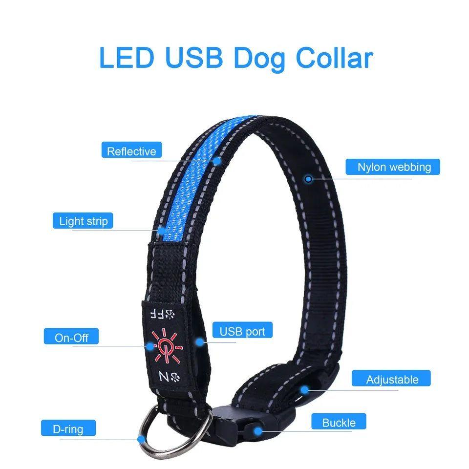 Collar LED USB para mascotas talla M azul-8