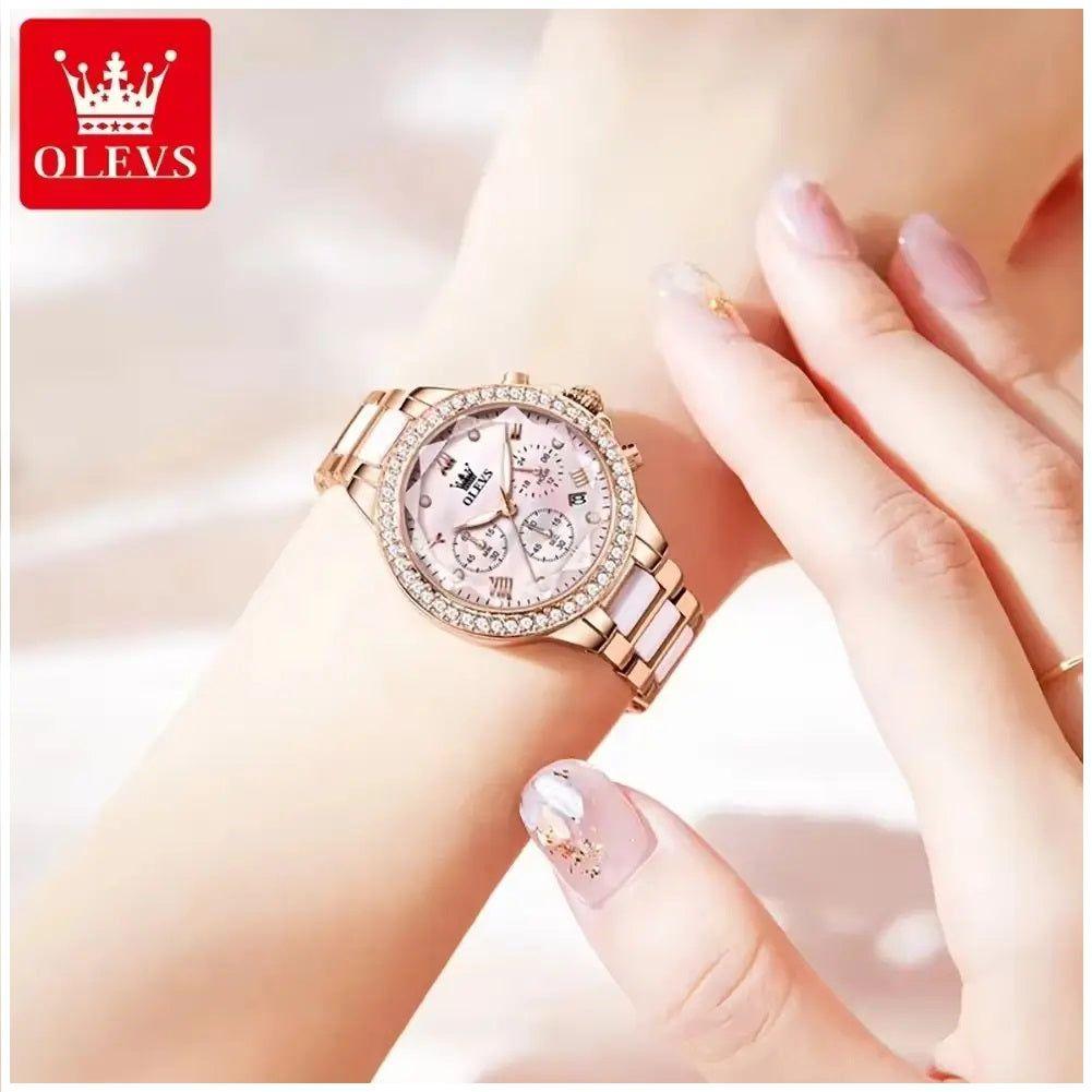 Reloj Femenino de Acero Inoxidable Cristal de Corte Diamante-3
