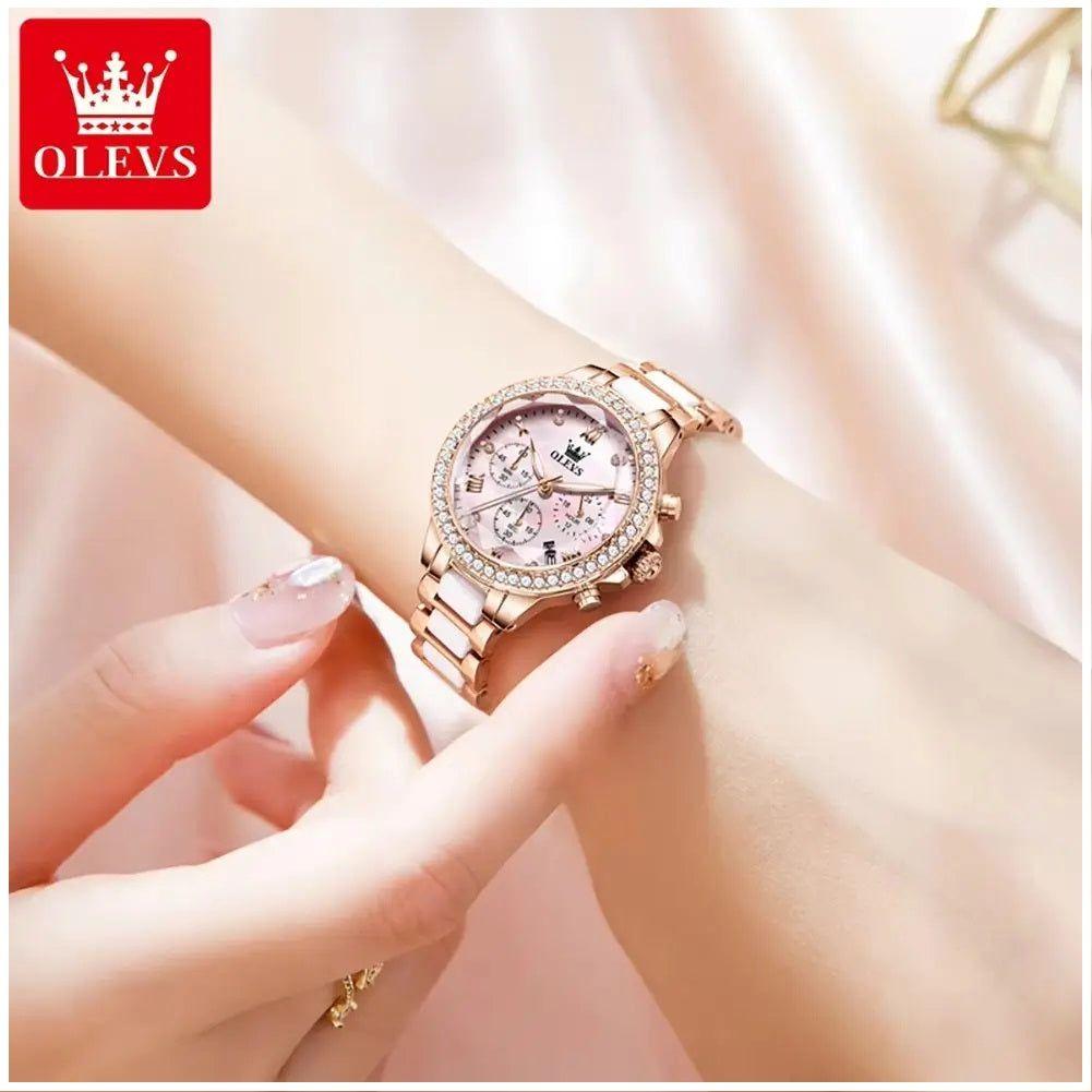 Reloj Femenino de Acero Inoxidable Cristal de Corte Diamante-5