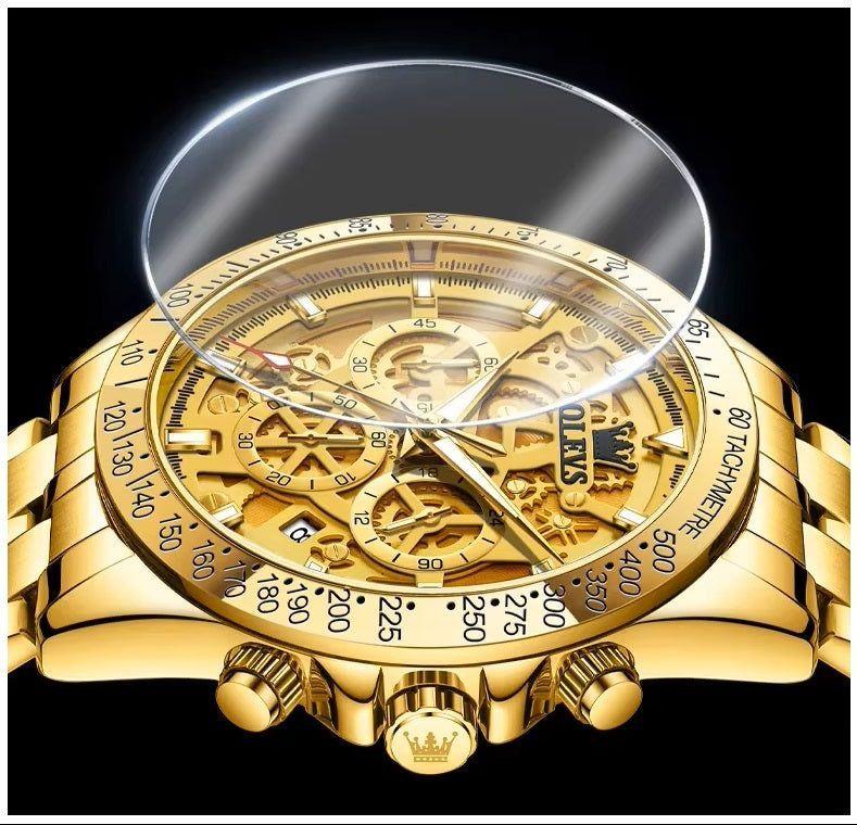 Reloj clásico de hombre en acero dorado-6