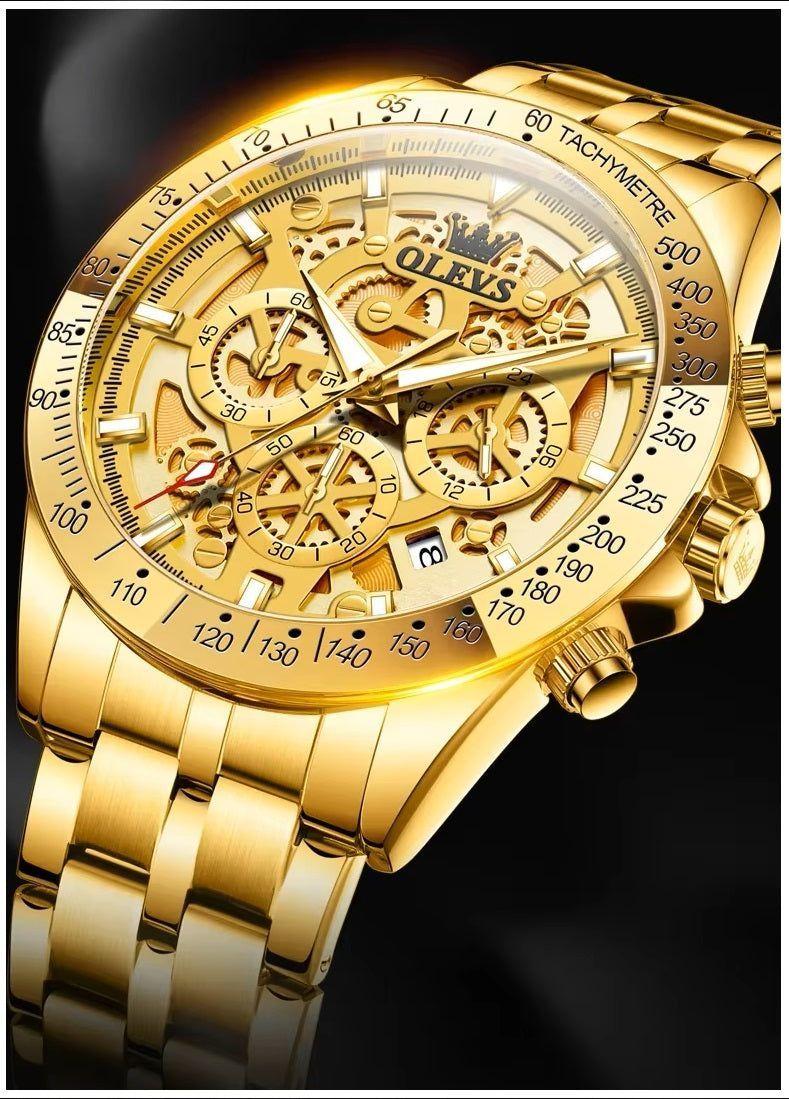 Reloj clásico de hombre en acero dorado-7