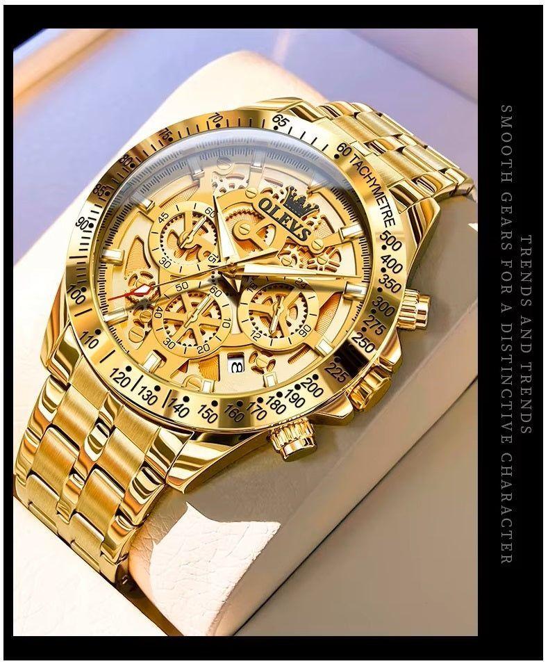 Reloj clásico de hombre en acero dorado-8