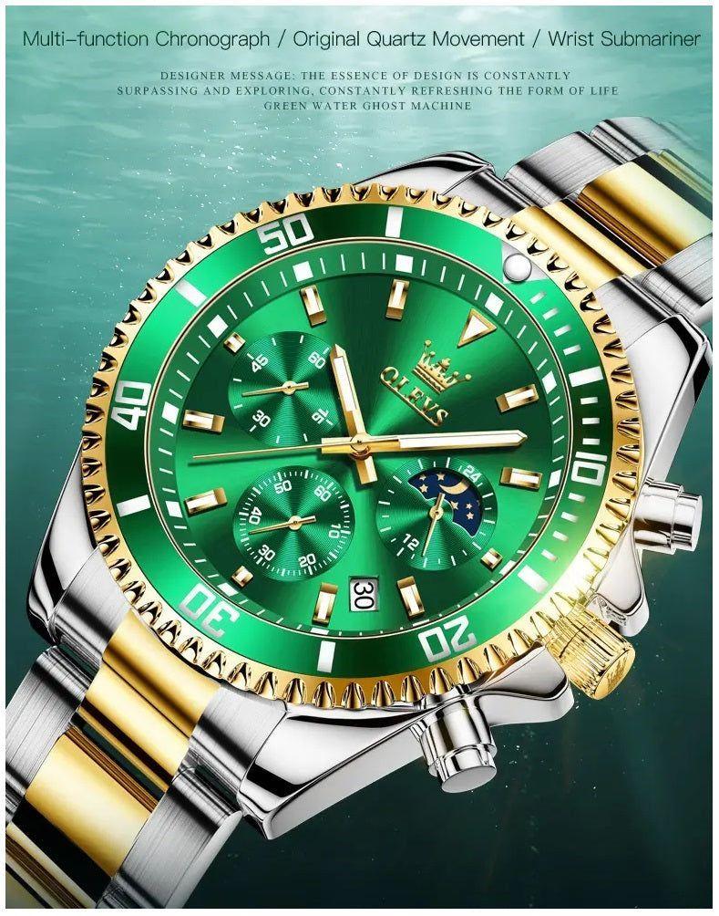 Reloj cronógrafo hombre verde y dorado 42,5 mm-6