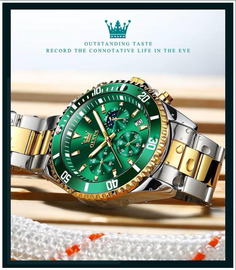 Reloj cronógrafo hombre verde y dorado 42,5 mm-7