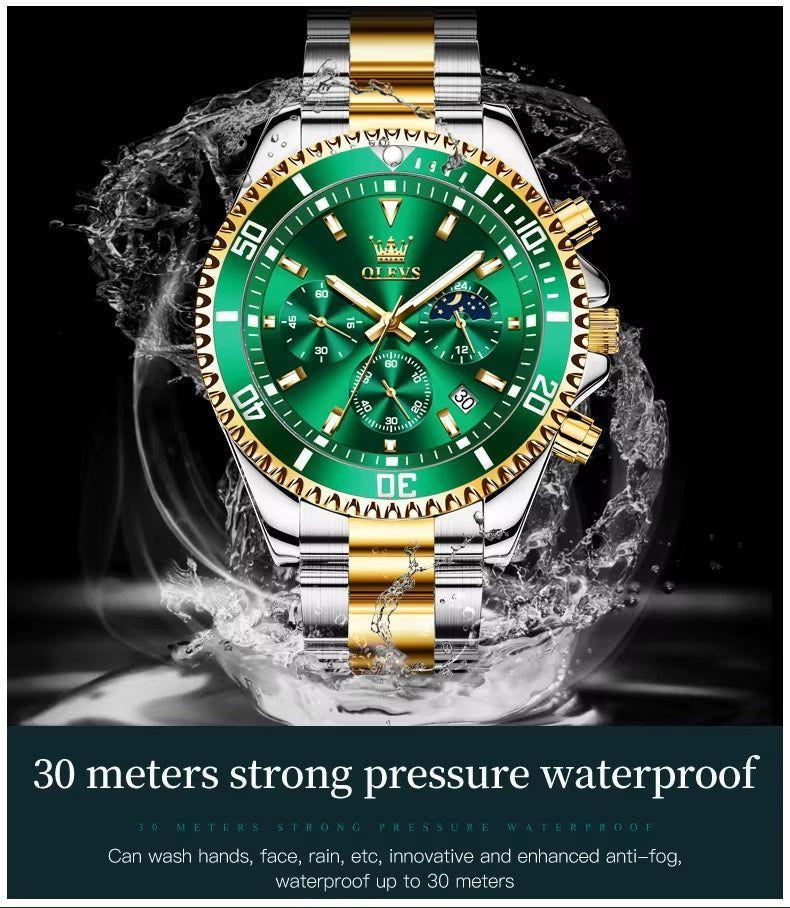 Reloj cronógrafo hombre verde y dorado 42,5 mm-9