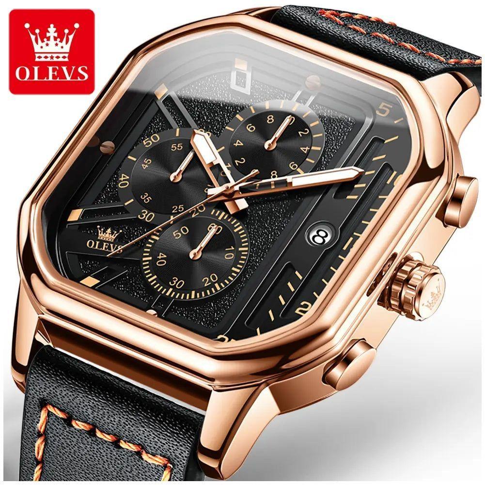 Reloj cuadrado hombre con cronógrafo y cuero-6