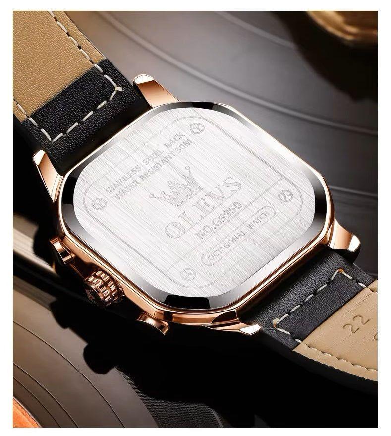 Reloj cuadrado hombre con cronógrafo y cuero-7