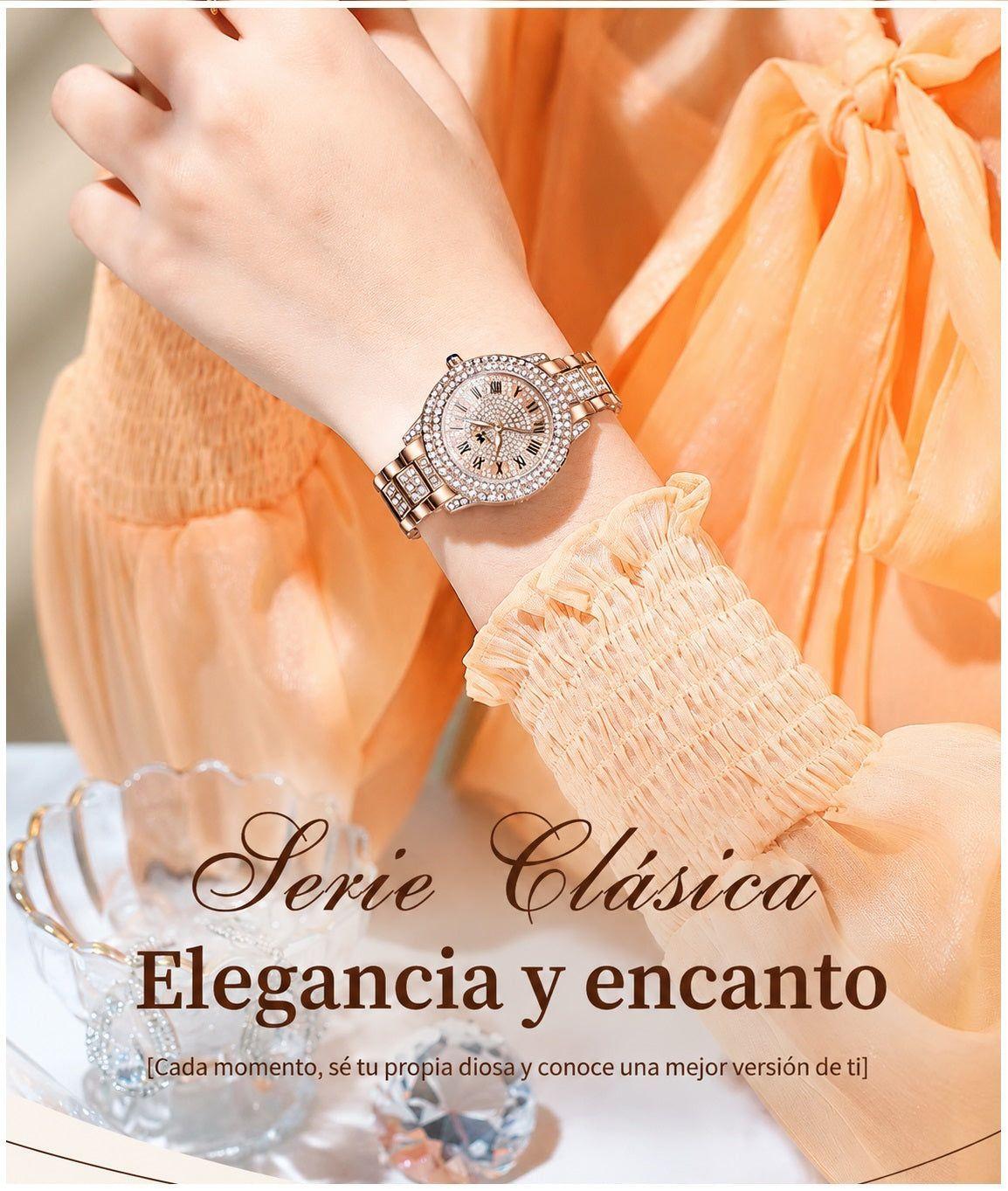 Reloj cuarzo mujer con cristales y acero-6