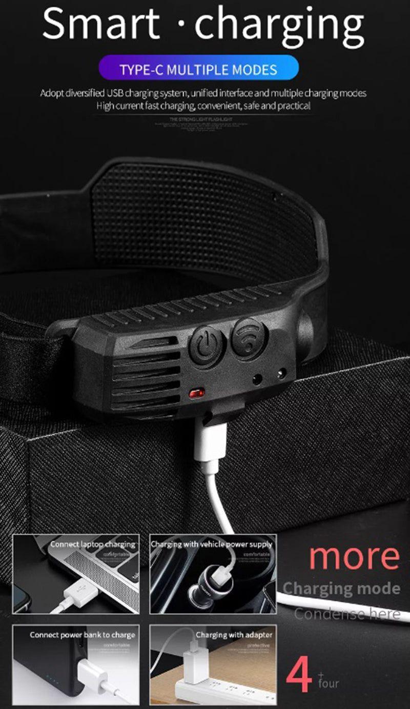 Linterna frontal 8 modos 1200 mAh con sensor-2
