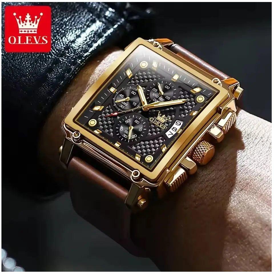 Reloj Cronógrafo Cuadrado de Lujo Hombre Diseño Deportivo y Elegante-2