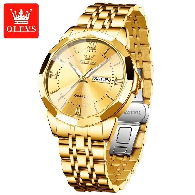 Reloj Dorado de Acero Inoxidable para Hombre Estilo Lujo y Deportivo-3