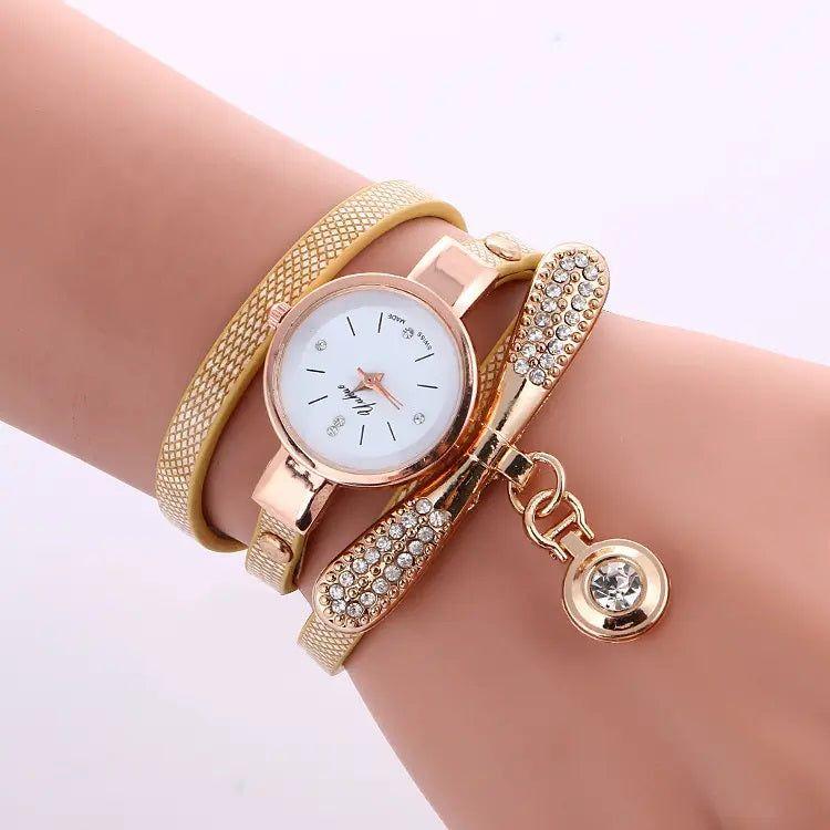 Reloj de cuarzo para mujer con pulsera – Dorado-3