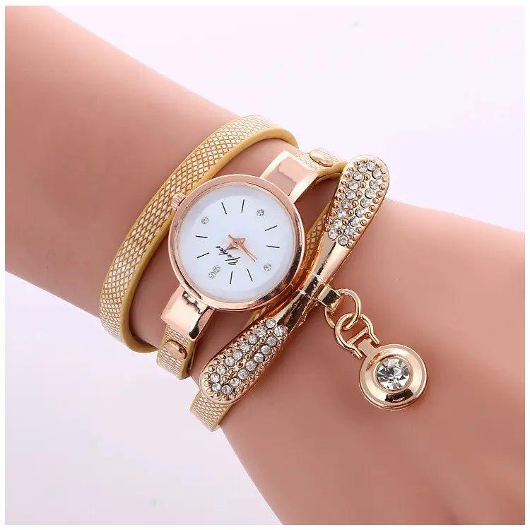 Reloj de cuarzo para mujer con pulsera – Dorado-4