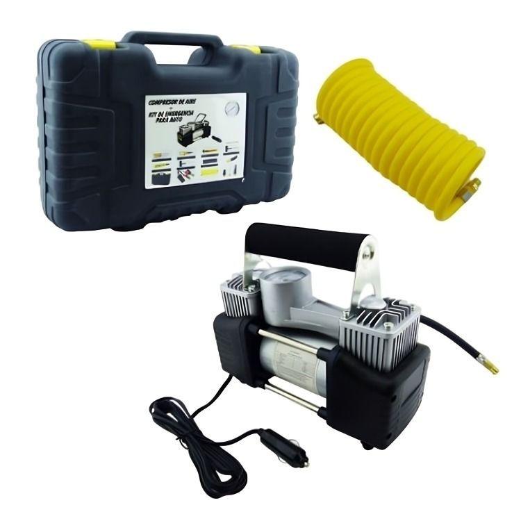 COMPRESOR DE AIRE METAL + KIT DE EMERGENCIA PARA AUTO 12V -1