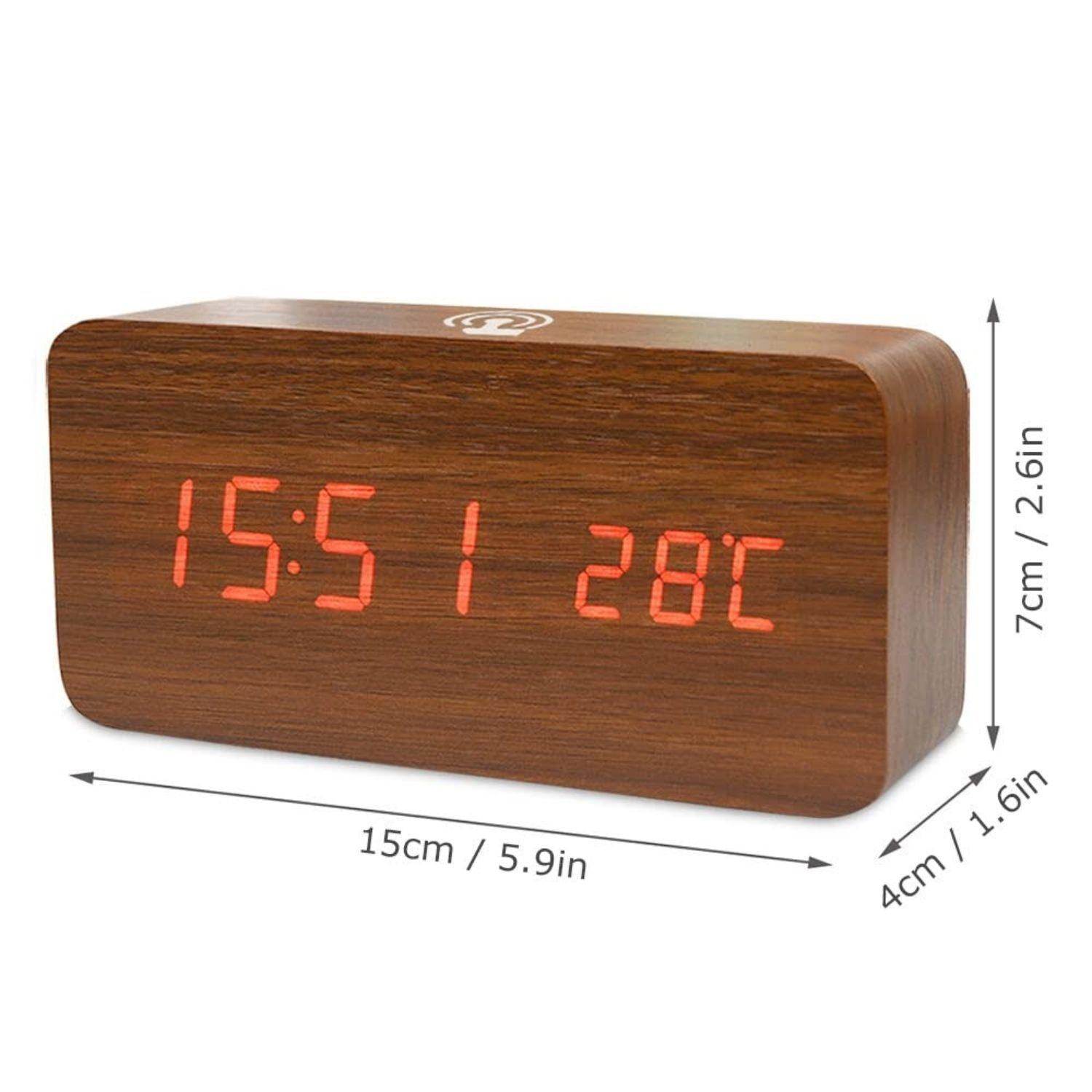 RELOJ DIGITAL DESPERTADOR TEMPERATURA WOONDE MARRON-1