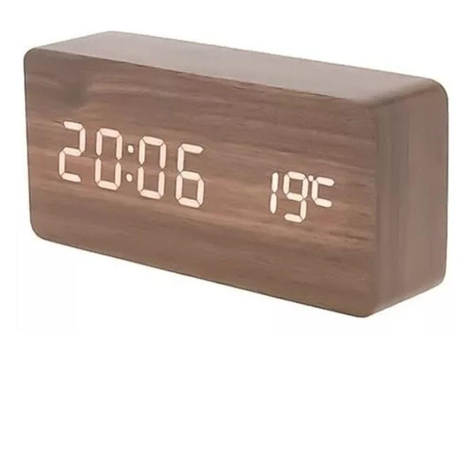 RELOJ DIGITAL DESPERTADOR TEMPERATURA WOONDE MARRON-2