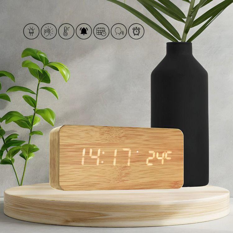 Reloj Digital LED Tipo Madera Zen Marrón-2