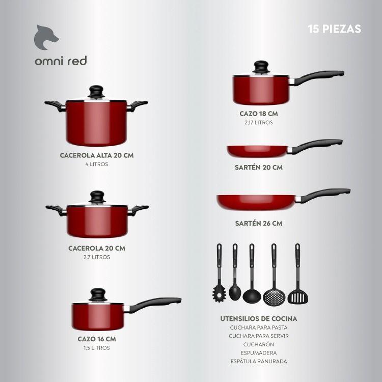 Batería de Cocina 15 Piezas Omni Red Aluminio Antiadherente-5