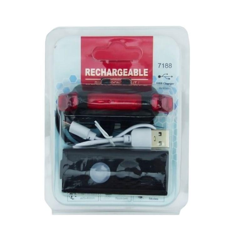 SET LUZ BICI DELANTERA Y TRASERA LED MOD 7188 USB RECARGABLE -2