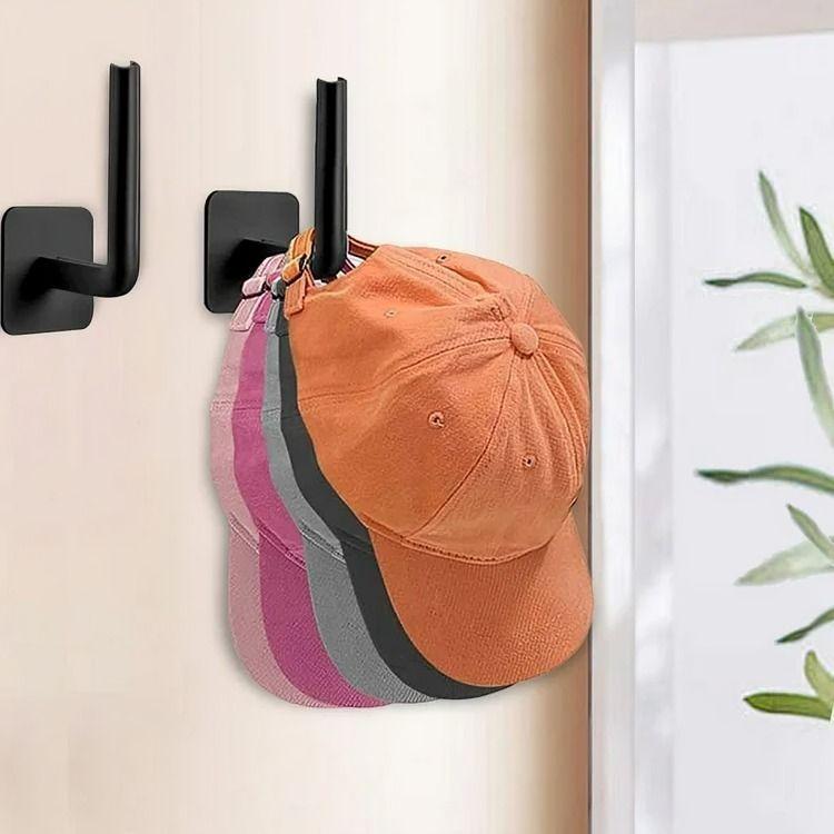 Pack De 04 Soportes Perchero Para Sombreros Con Adehesivo Negro-2