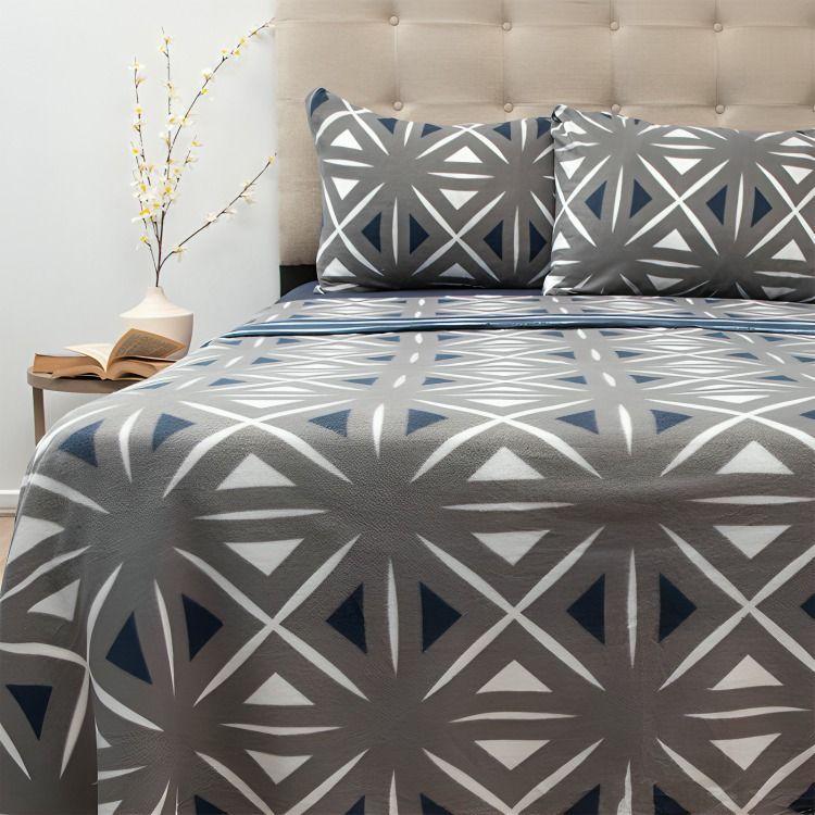 Sábanas de Polar Composé King / Triángulos Gris Blanco – Doral-1