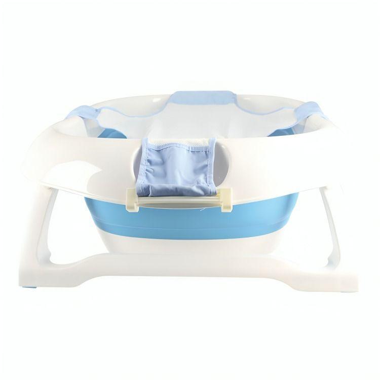 Bañera Bebé Plegable + Malla Seguridad Celeste-0