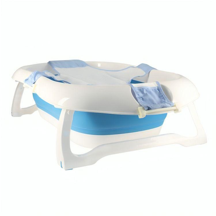 Bañera Bebé Plegable + Malla Seguridad Celeste-1