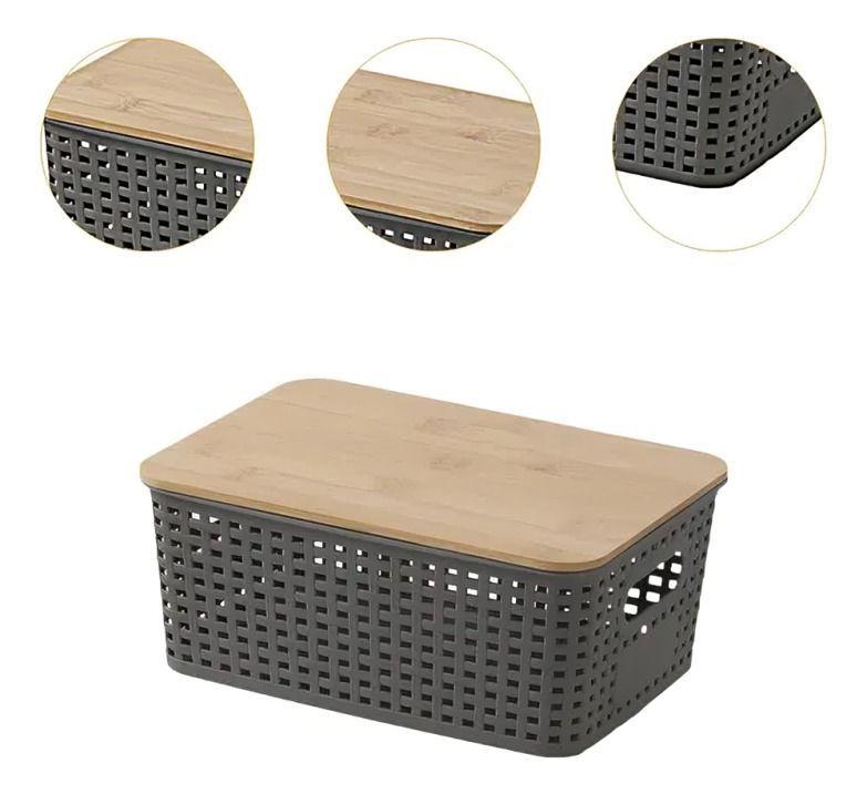 Caja de almacenamiento con tapa de bambú-2