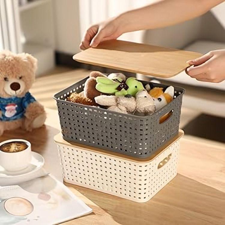 Caja de almacenamiento con tapa de bambú-3