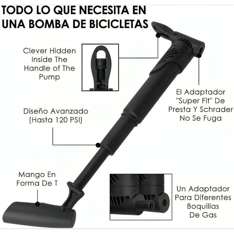 Set Bombín Inflador Manual Para Bicicleta 120 Psi-3