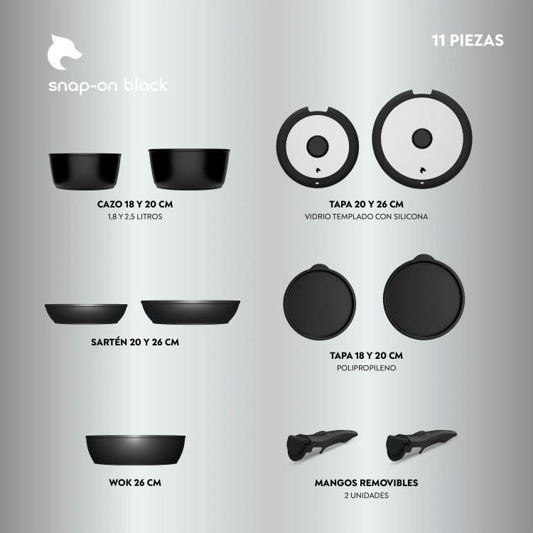 Batería de Cocina 11 Piezas Aluminio Forjado Snap-On Black-5