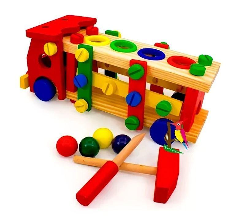 Camión Multifuncional Con Martillo Juguete Madera-1