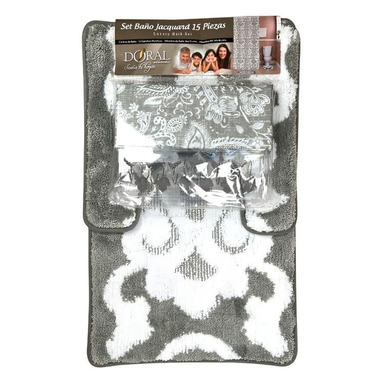 Set de Baño 15pcs Jacquard / Flores Gris Blanco – Doral-0