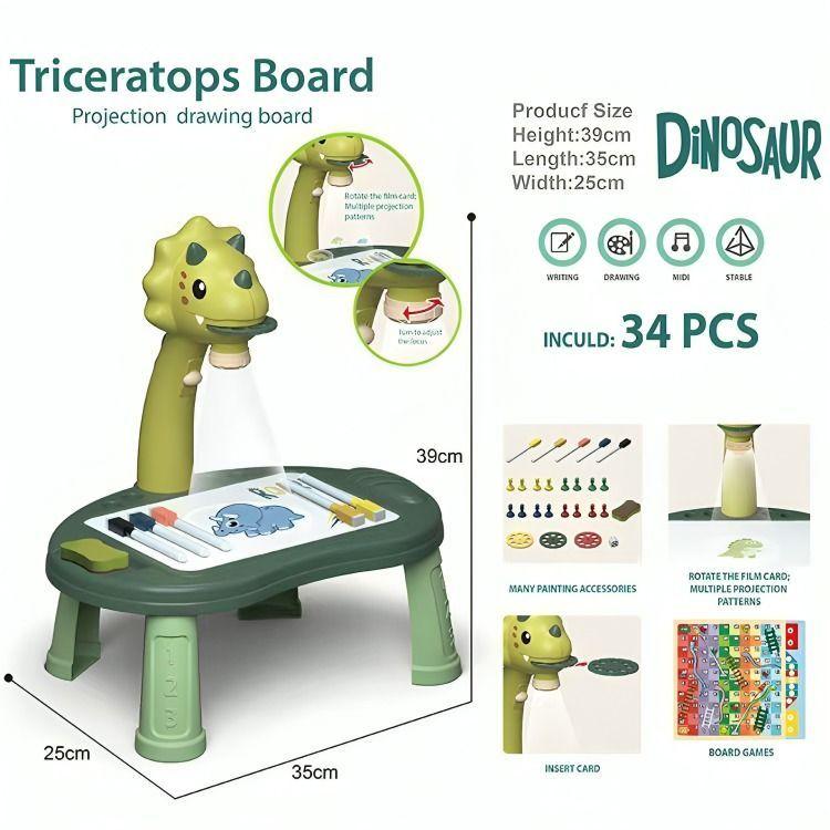 Mesa Musical De Dibujo Rosada De Dinosaurio Con Proyector-2