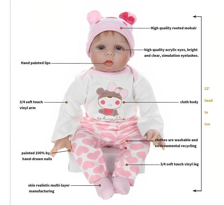 Muñeca Bebe Reborn Juguete Realista 55cm con Accesorios-3