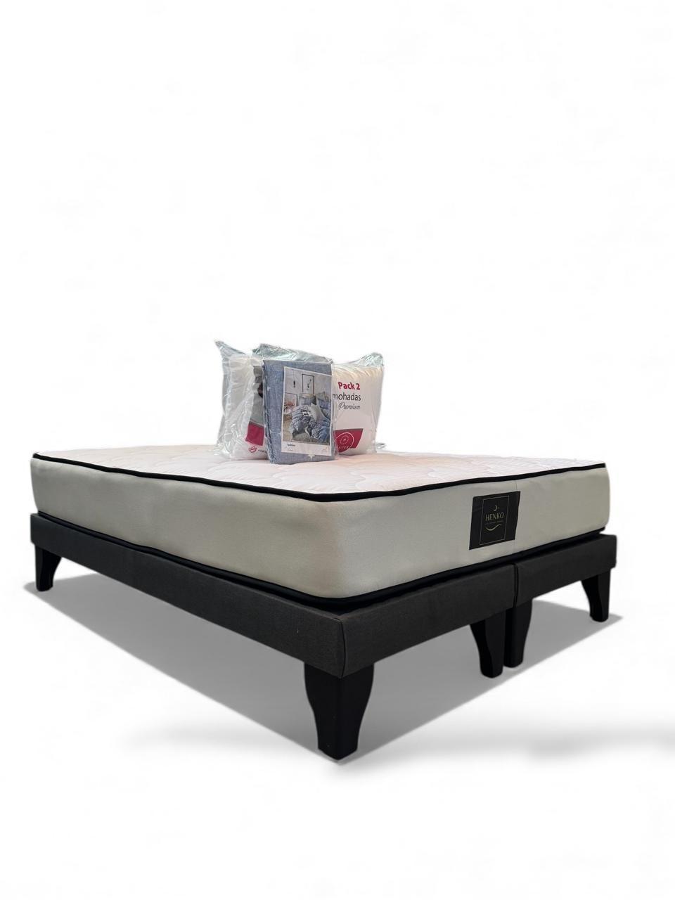 Cama 2 Plazas Henko Premium Base Respaldo Colchon Almohadas Juego de sabana-4